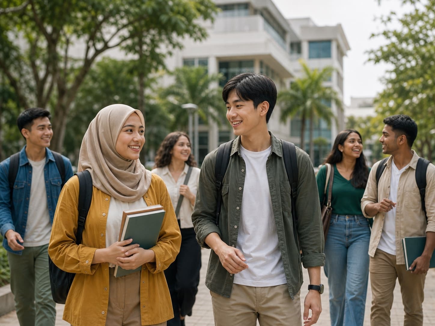 International students walking together on a Malaysian campus
